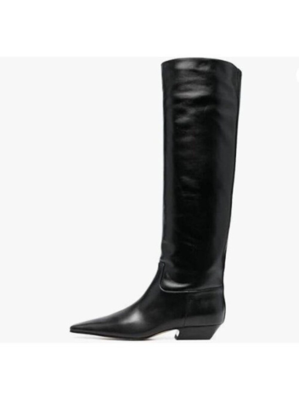 Women Closed Square Toe Knee High Boot Wide Calf Low Chunky Heels Black Boots